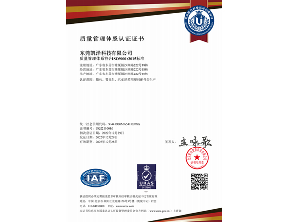 ISO 9001:2015 Standard Quality Management System Certification Certificate