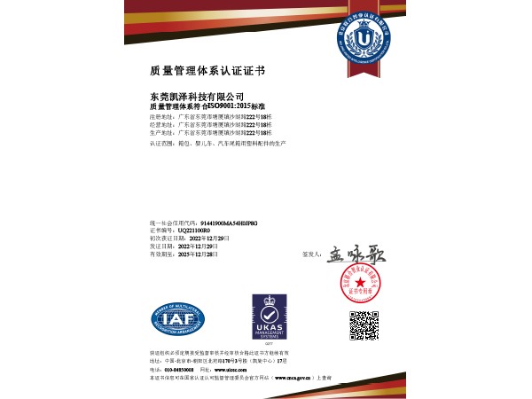 ISO 9001:2015 Standard Quality Management System Certification Certificate