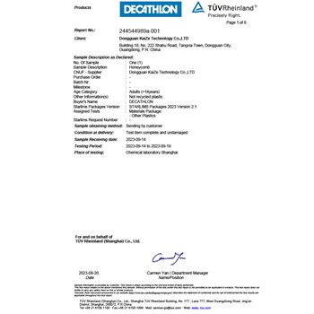 Kaize's honeycomb panels and honeycomb frames passed Decathlon testing.