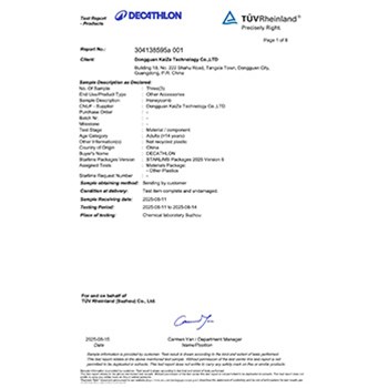 Kaize's honeycomb panels and honeycomb frames passed Decathlon's DECATHLON testing.