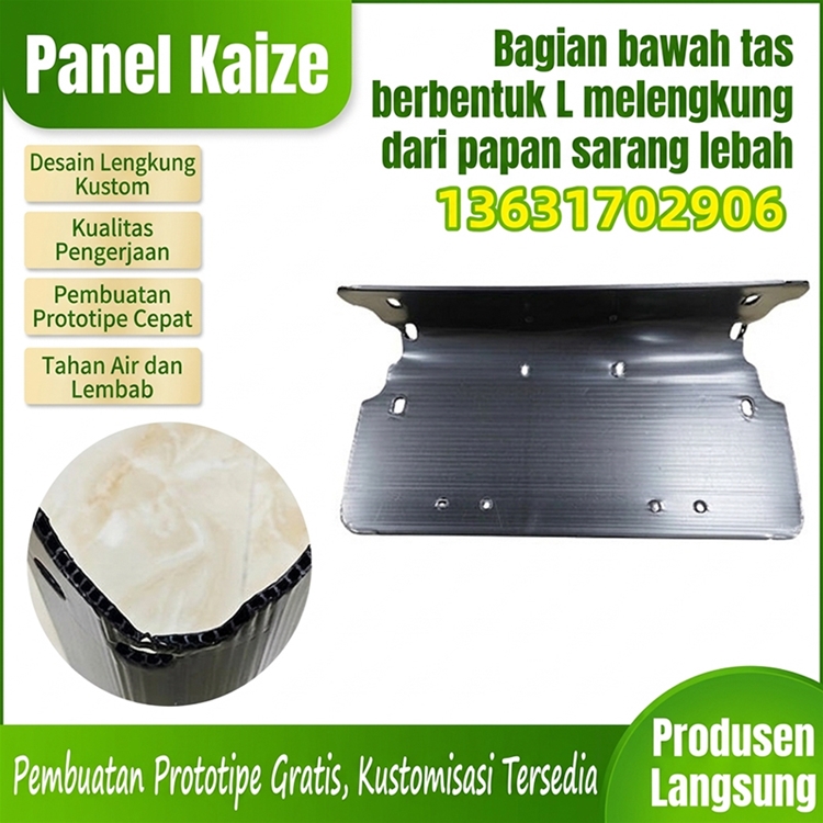 Penguatan bagian bawah koper berbentuk L yang ditekuk dari papan sarang lebah
