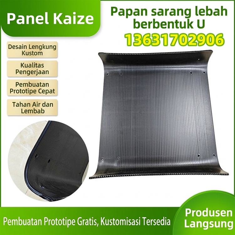 Papan sarang lebah dengan lekukan berbentuk U digunakan untuk baki bawah koper dan dilengkapi dengan roda.